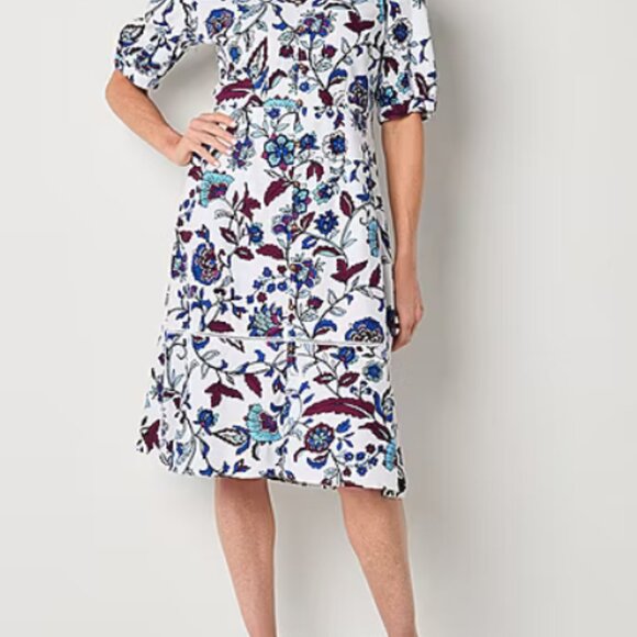 Liz Claiborne Women's Dress, White Floral A-Line Dress Elbow Sleeve Size 6 NEW - Picture 5 of 5